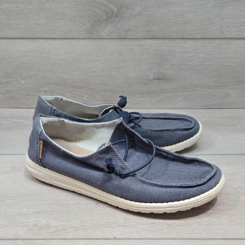 Hey Dude Women Wendy Chambray Navy White Sneakers Slip On Shoes Sz 8